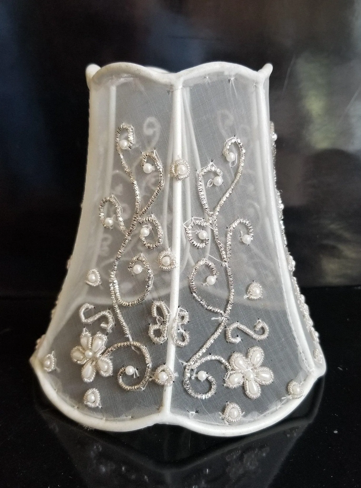 33334 Embroidered Sheer White Chandelier Shade