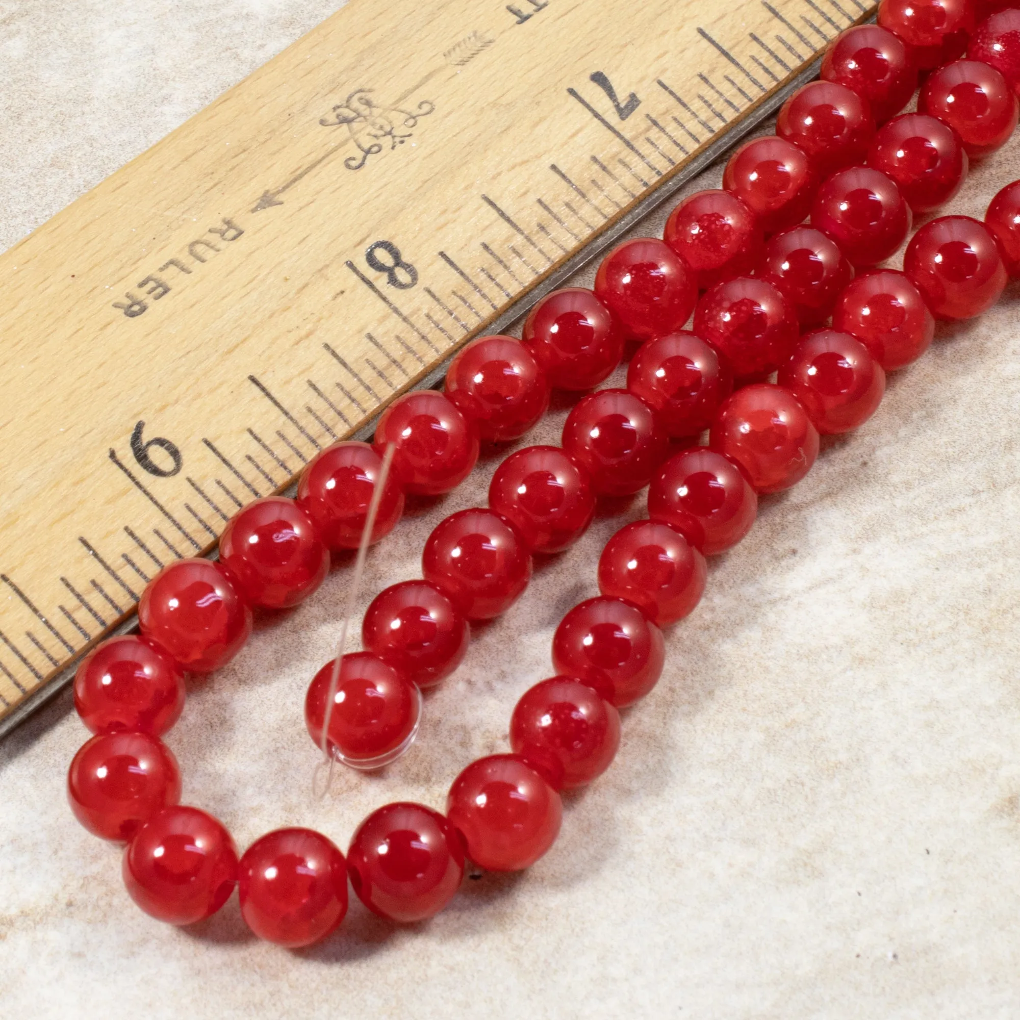 50 Bright Red Crackle Glass Beads 8mm Round - Jewelry Making & Christmas Crafts