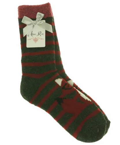 Alexa Rose Women's Cabin Fleece Lined Crew Socks Pink Gray Maroon Gray Fox