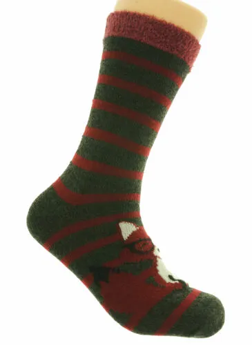 Alexa Rose Women's Cabin Fleece Lined Crew Socks Pink Gray Maroon Gray Fox