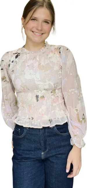 Apparel- Btfl-Life Grace Gold Thread High Neck Smocked Top