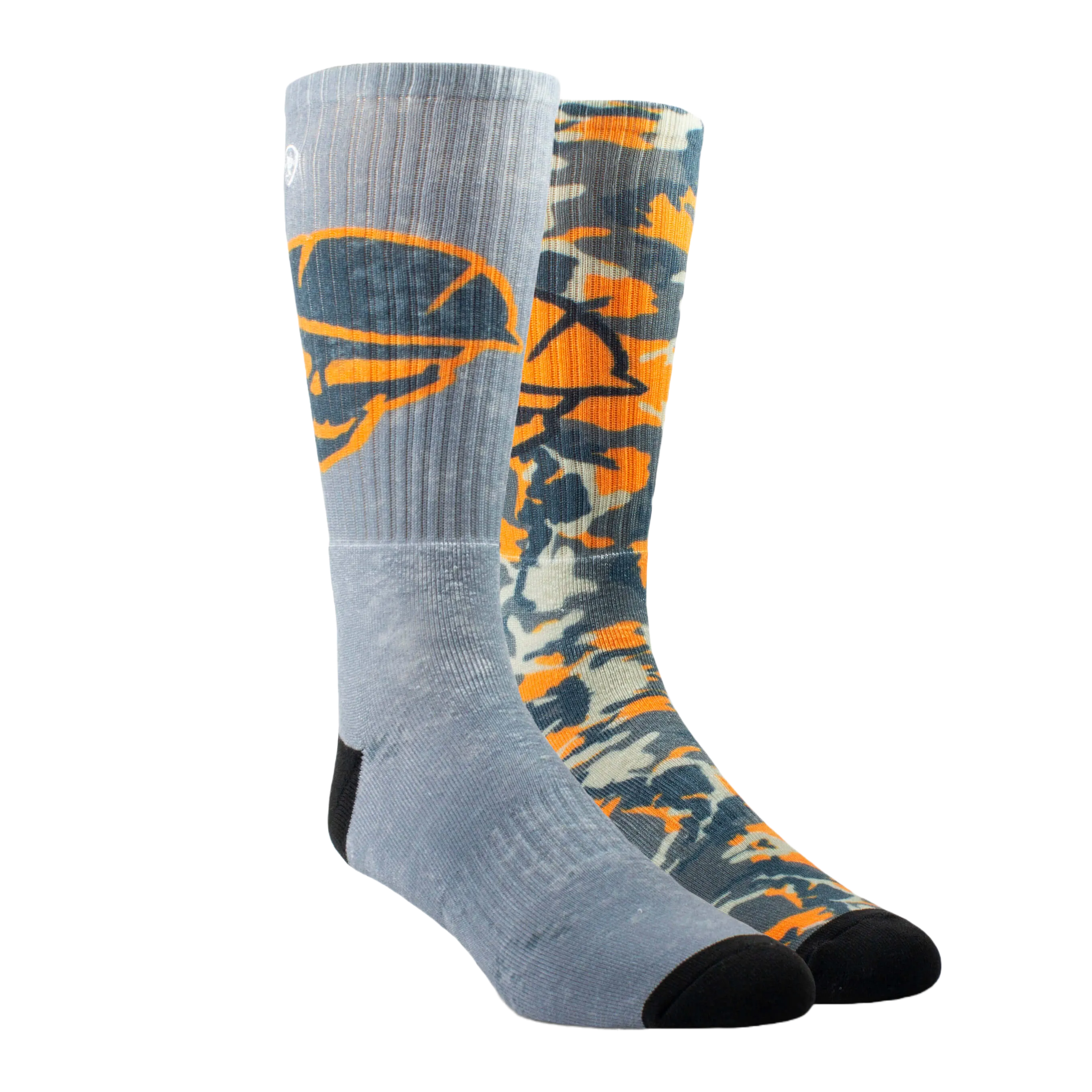 Ariat Men's 2-PK Roughneck Graphic Crew Grey & Orange Socks AR2534-090