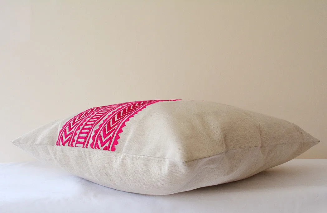 Beautiful Pink Geometric Embroidery on Cotton Linen Base