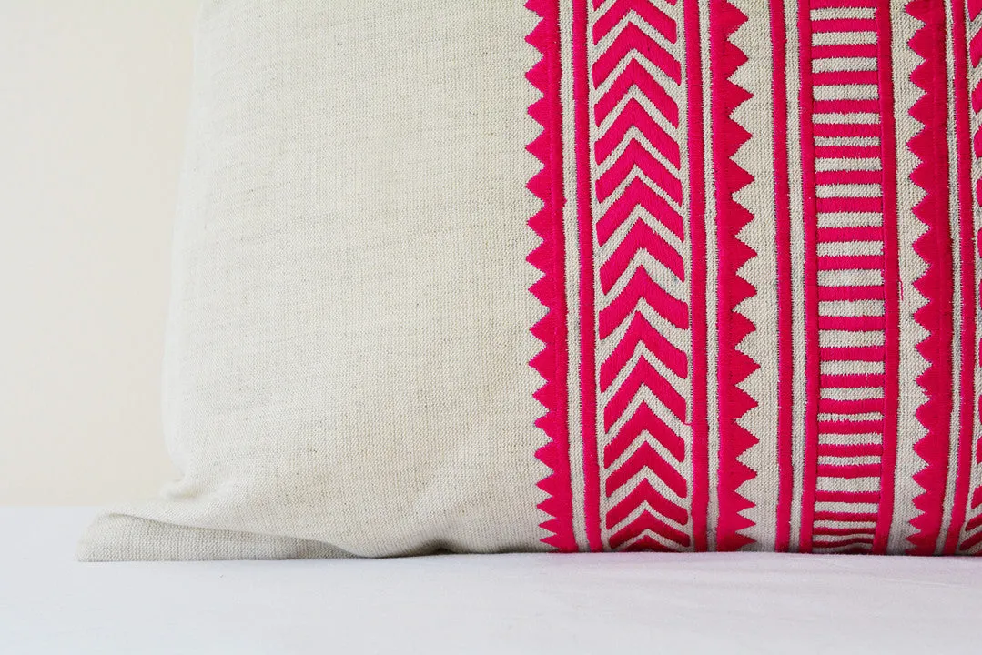 Beautiful Pink Geometric Embroidery on Cotton Linen Base