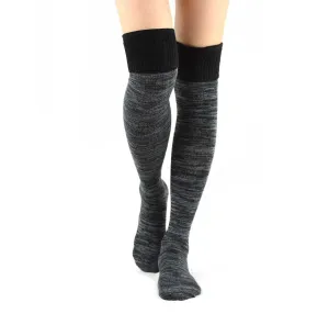 Black Heathered Cotton Knee High Socks