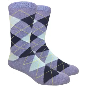 Black Label Men's Dress Socks - Argyle - Blues with Navy & Light Yellow