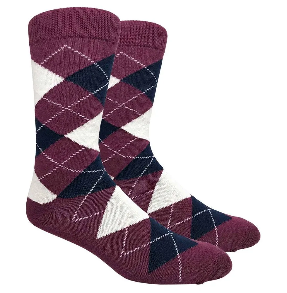 Black Label Men's Dress Socks - Argyle - Maroon