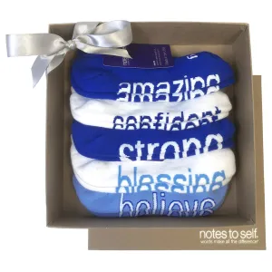 blue-themed 5-pair sock gift set in kraft keepsake box