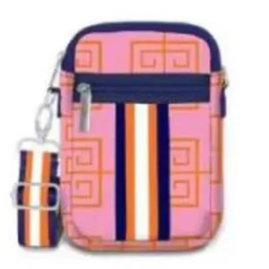 Carla Street Neoprene Everyday Crossbody Pink Orange Greek Key