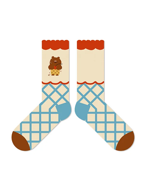 Cartoon Bear Contrast Color Socks Accessories