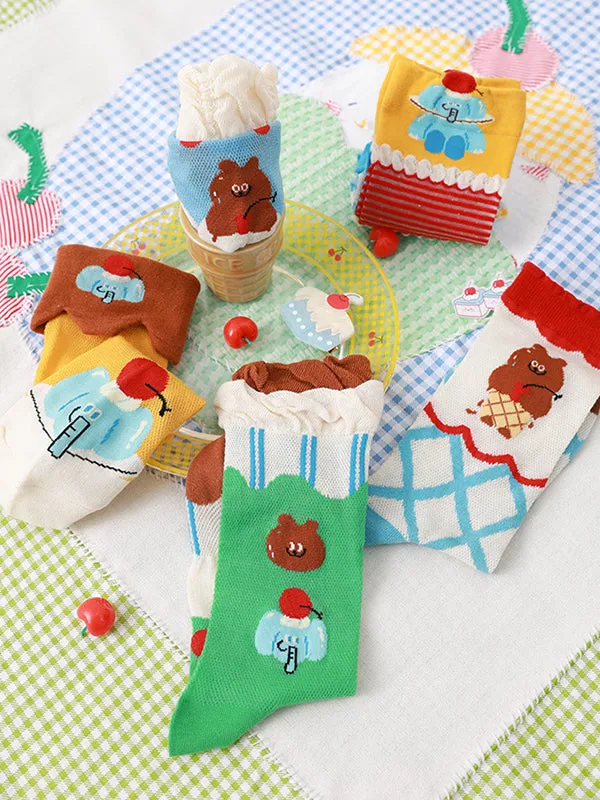Cartoon Bear Contrast Color Socks Accessories