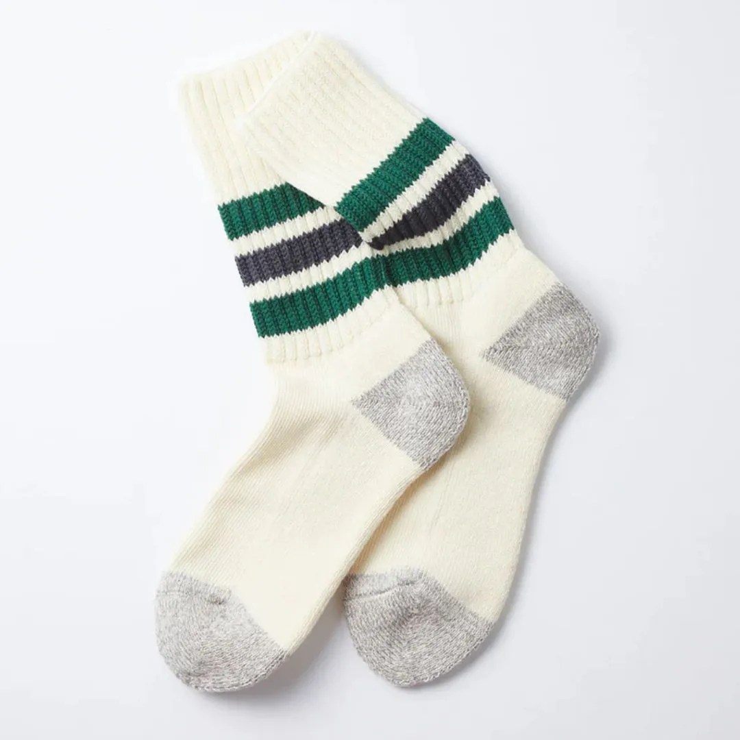 Coarse Ribbed Oldschool Crew Socks (Green   Charcoal)