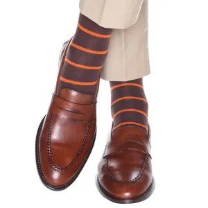Coffee Brown with Burnt Orange Stripe Fine Merino Wool Sock Linked Toe OTC