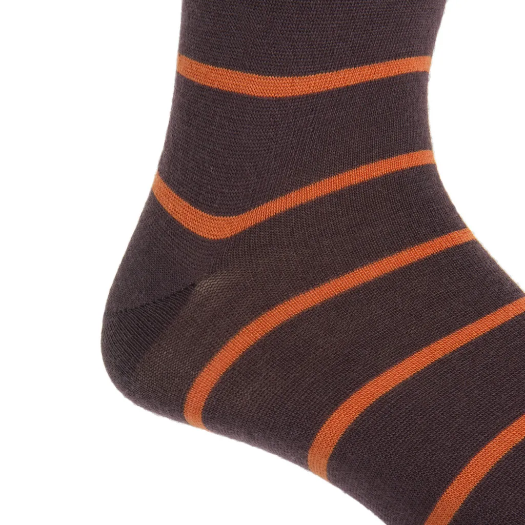 Coffee Brown with Burnt Orange Stripe Fine Merino Wool Sock Linked Toe OTC