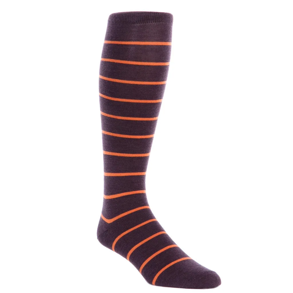Coffee Brown with Burnt Orange Stripe Fine Merino Wool Sock Linked Toe OTC