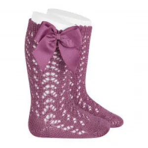 Cotton Openwork Knee High Socks with Bow, in Casis 669