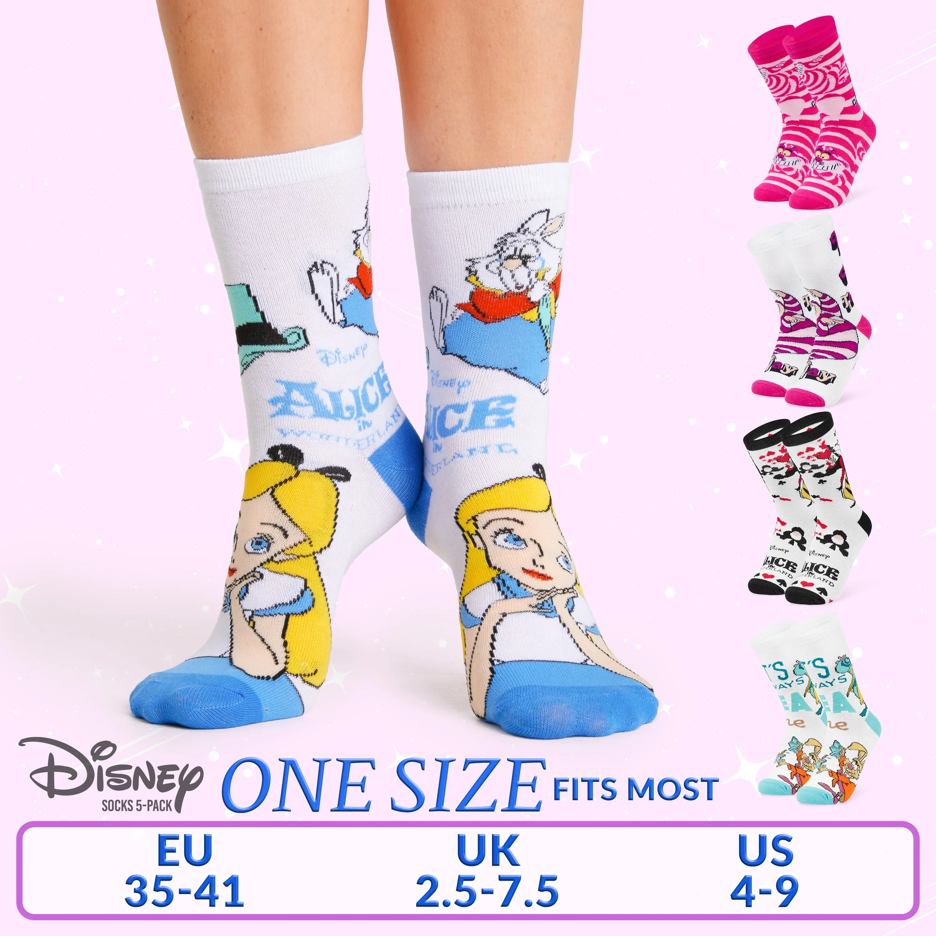 Disney Ladies Socks, Pack of 5 Soft Ankle Socks for Women - Cheshire Cat