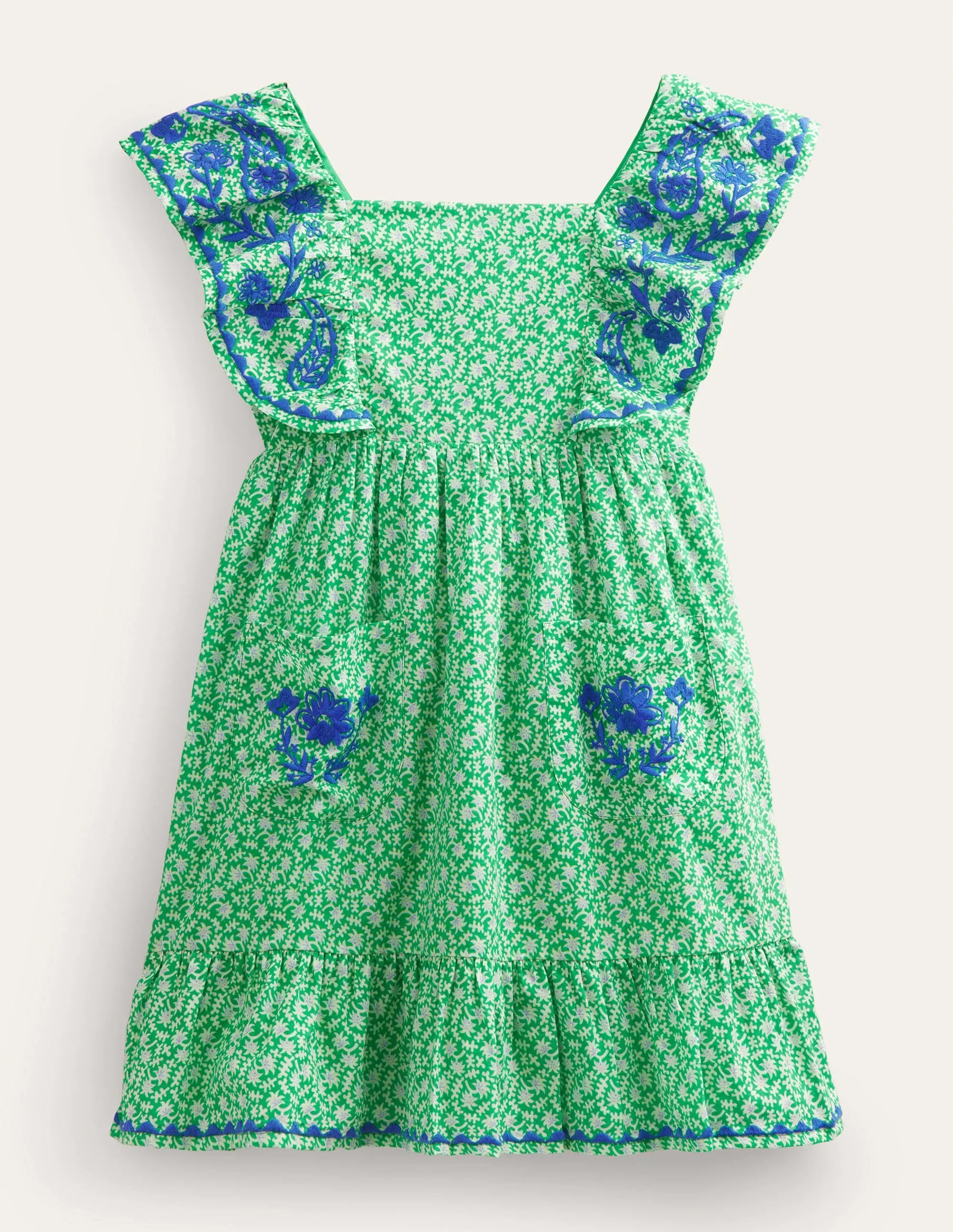Embroidered Pinafore Dress-Bright Green Spring