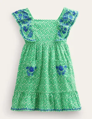 Embroidered Pinafore Dress-Bright Green Spring