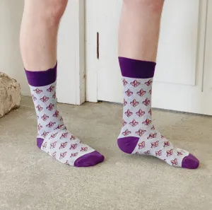 Fleur of lis socks, grey/purple/yellow