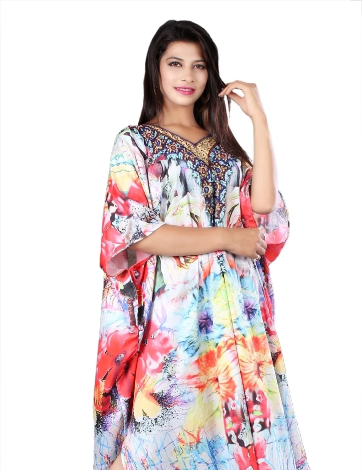 Floral Print Beach kaftan dress for beaded/one piece jeweled full length kaftan