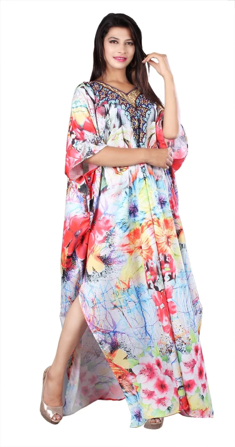 Floral Print Beach kaftan dress for beaded/one piece jeweled full length kaftan