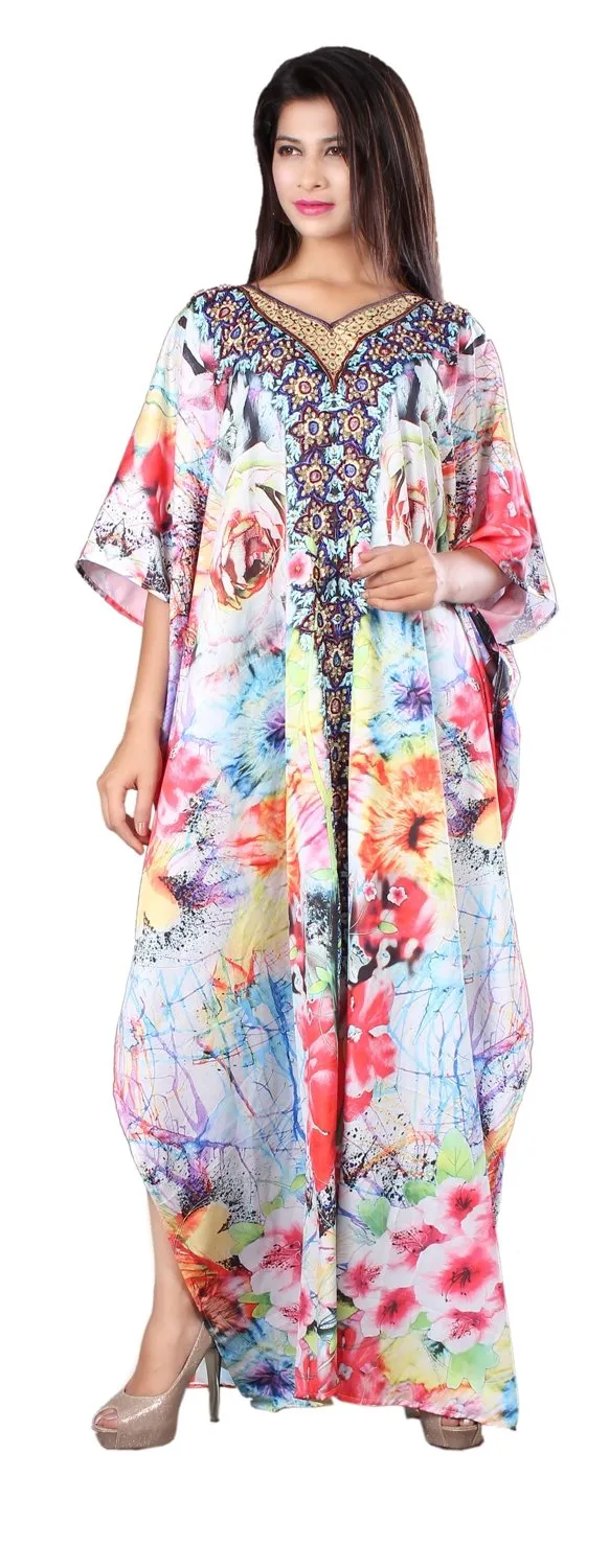 Floral Print Beach kaftan dress for beaded/one piece jeweled full length kaftan