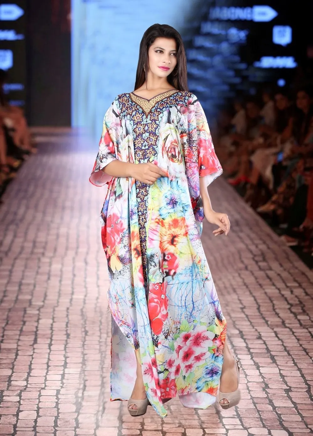 Floral Print Beach kaftan dress for beaded/one piece jeweled full length kaftan