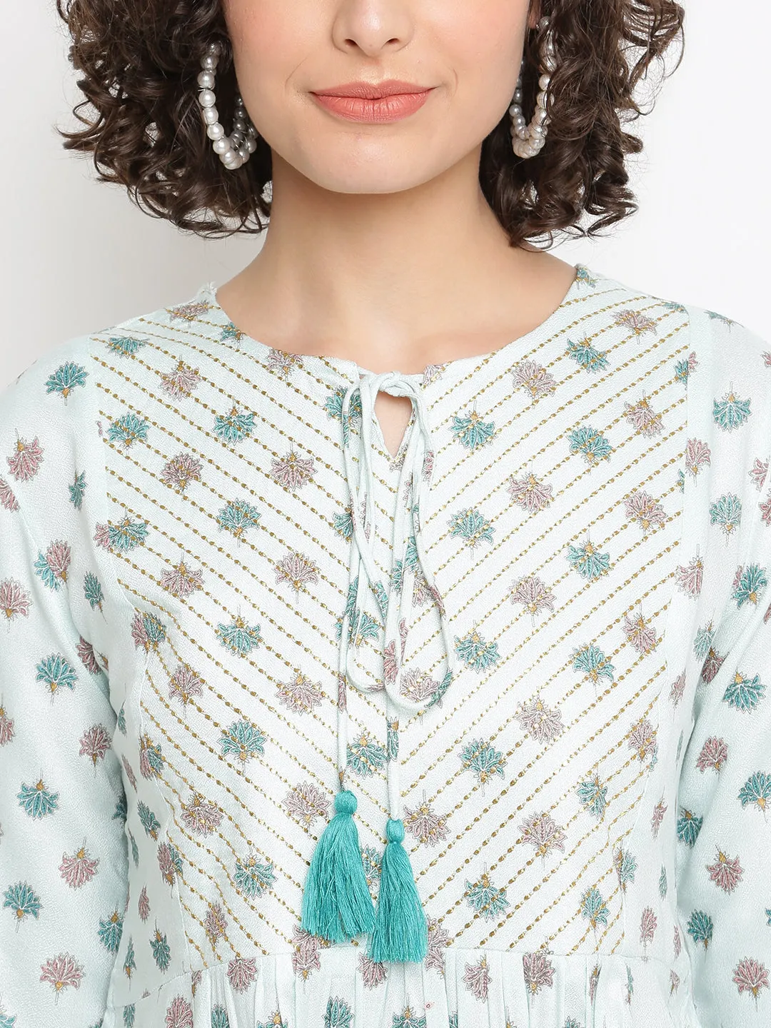 Floral Printed Blue Kurta