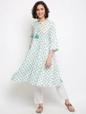 Floral Printed Blue Kurta