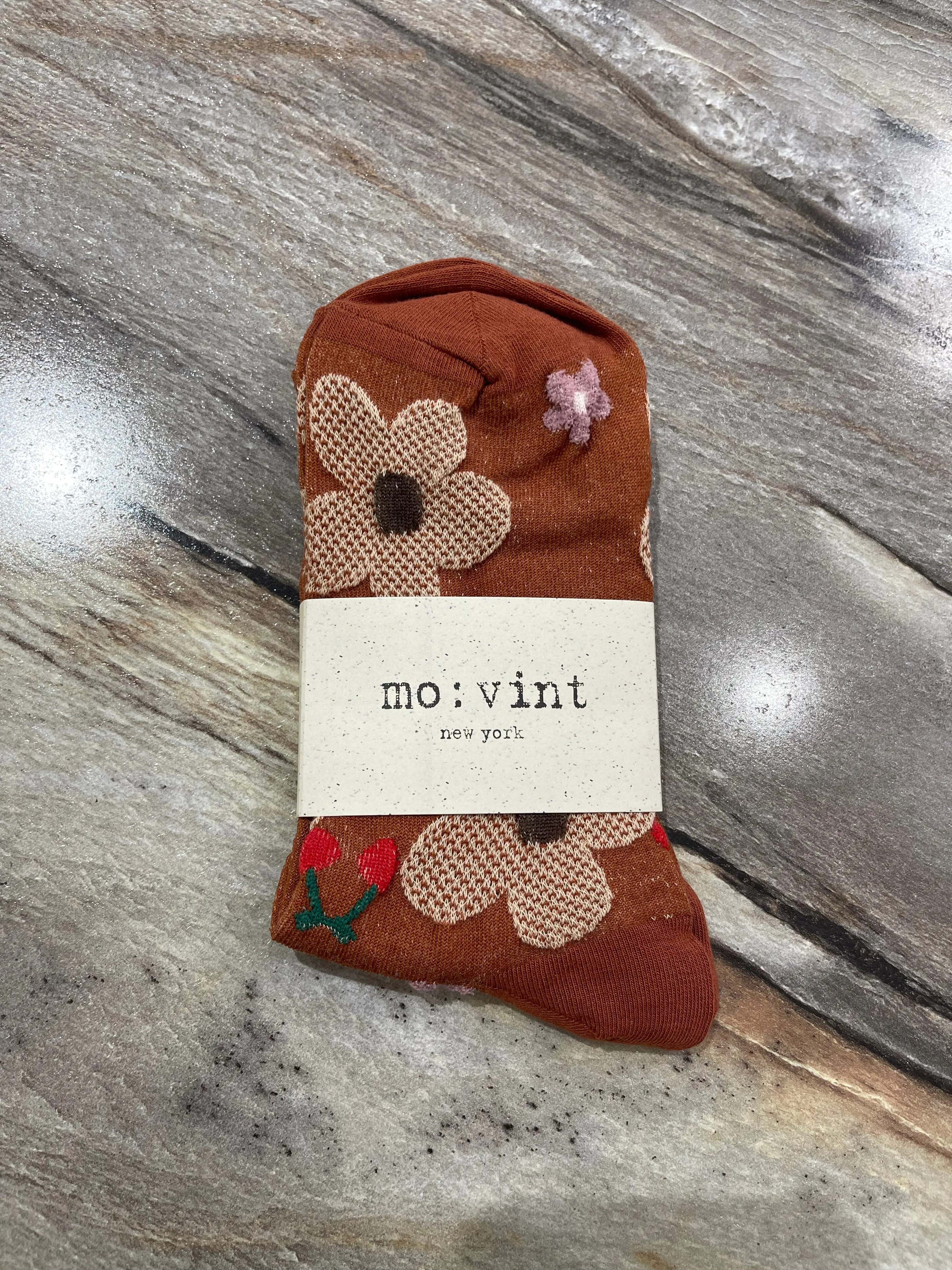 Floral Textured Printed Crew Socks