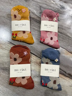 Floral Textured Printed Crew Socks