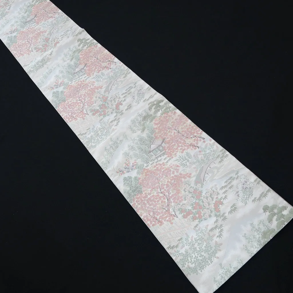 Fukuro Obi Light Gray Landscape Iori Silk BB235V4