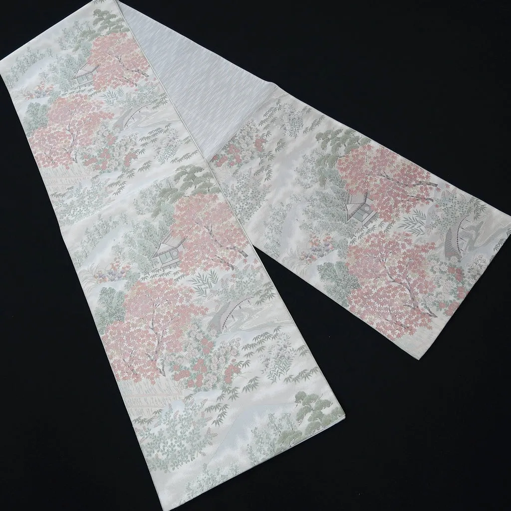 Fukuro Obi Light Gray Landscape Iori Silk BB235V4