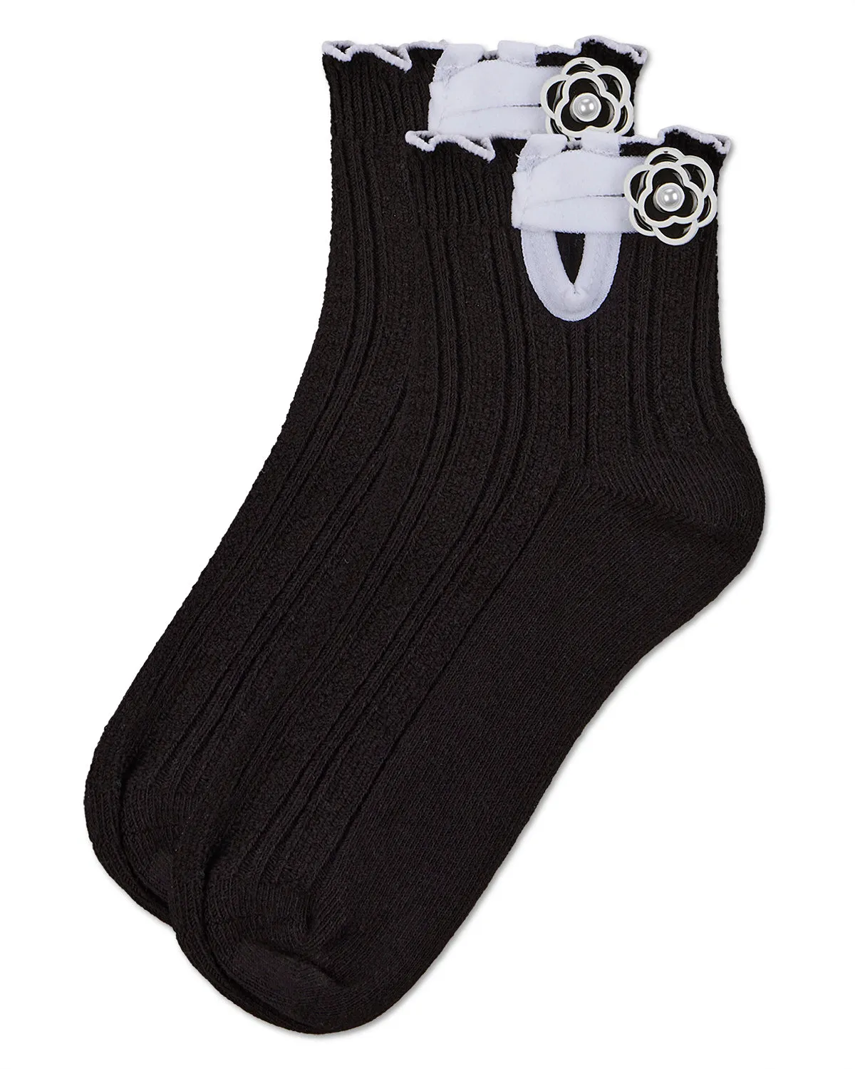 Girls' Floral Button Anklet Socks
