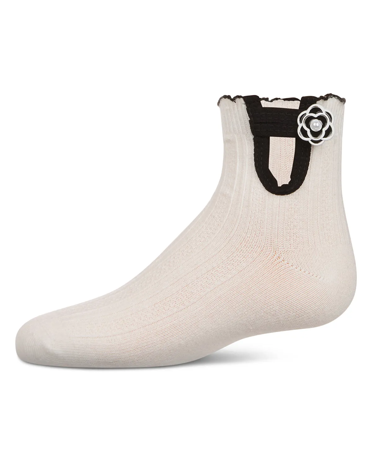 Girls' Floral Button Anklet Socks
