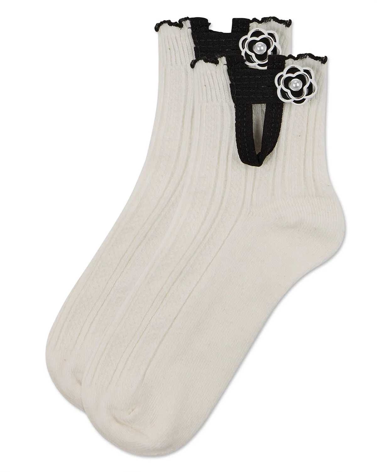 Girls' Floral Button Anklet Socks