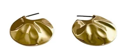 Gold Hammered Round  Drop Earrings | Statement Jewelry Pieces