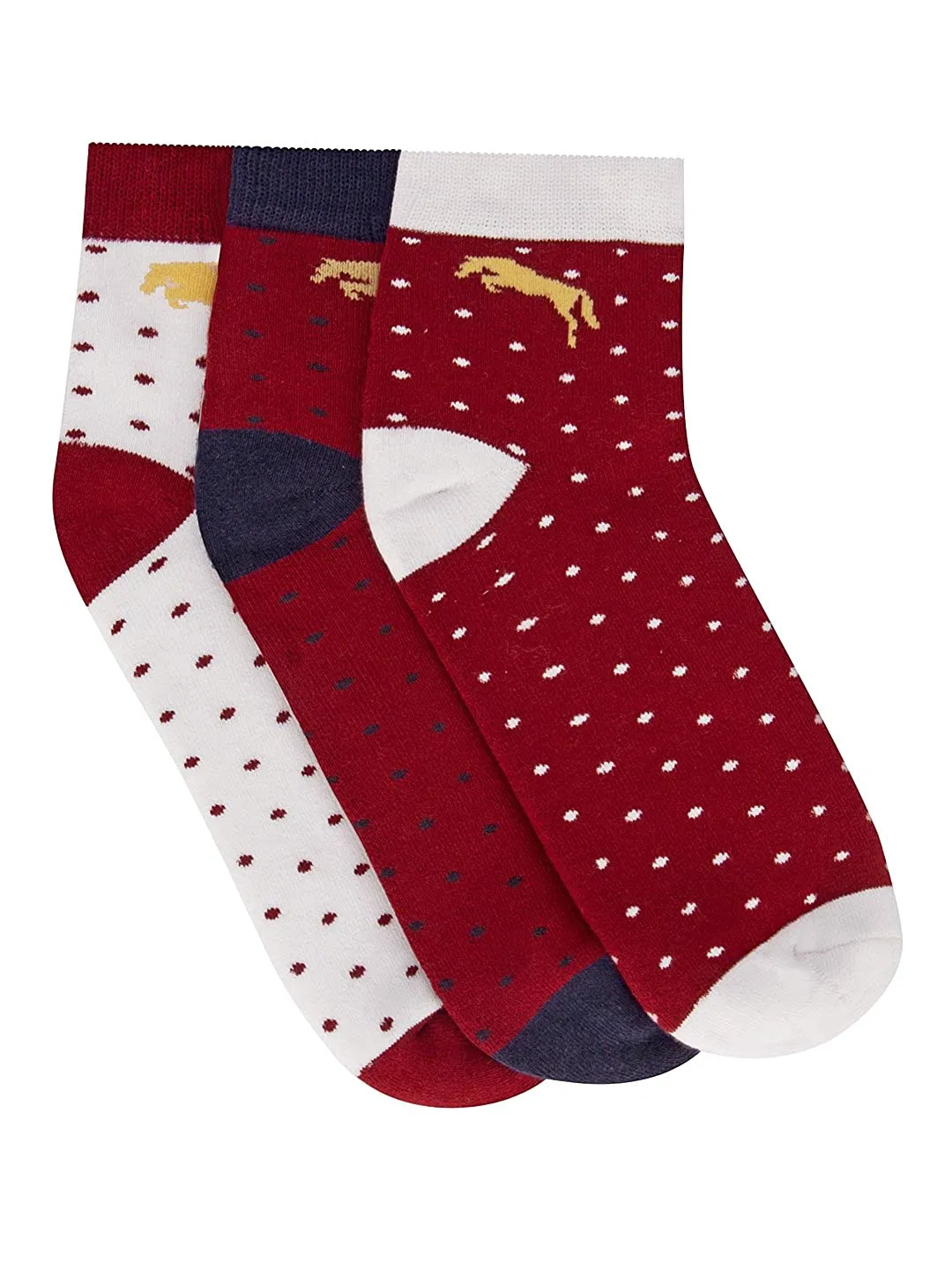 JUMP USA Men's Ankle Length Bamboo Cotton Socks - Pack of 3 | Men Casual Socks for Everyday Wear - Sweat Proof, Quick Dry, Padded for Extra Comfort | Color - Red/White