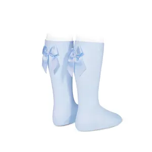 Knee Socks with Grosgain Bow on Back Light Blue