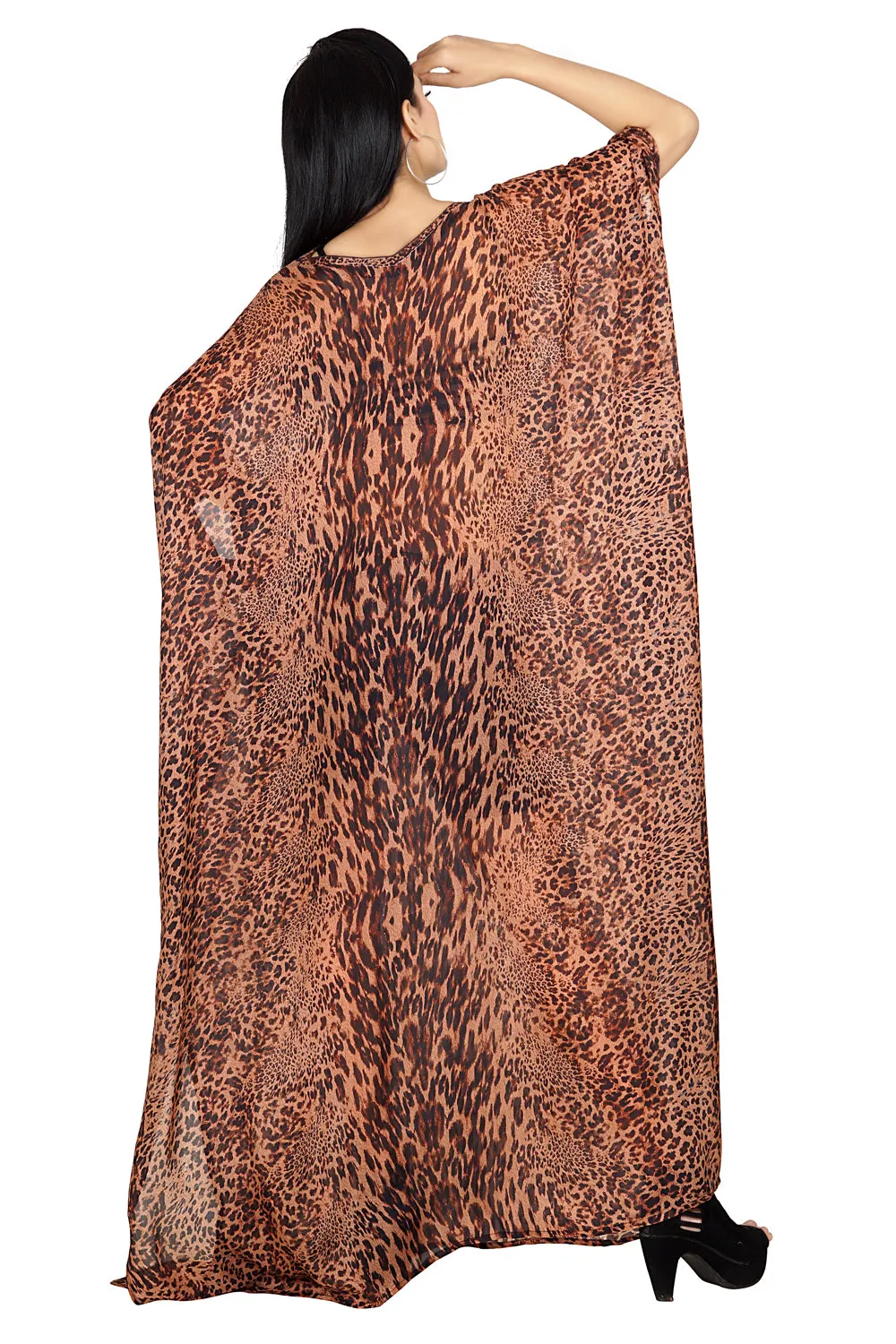 Lace Up Cheetah Leopard Print Silk Kaftan Maxi Dress