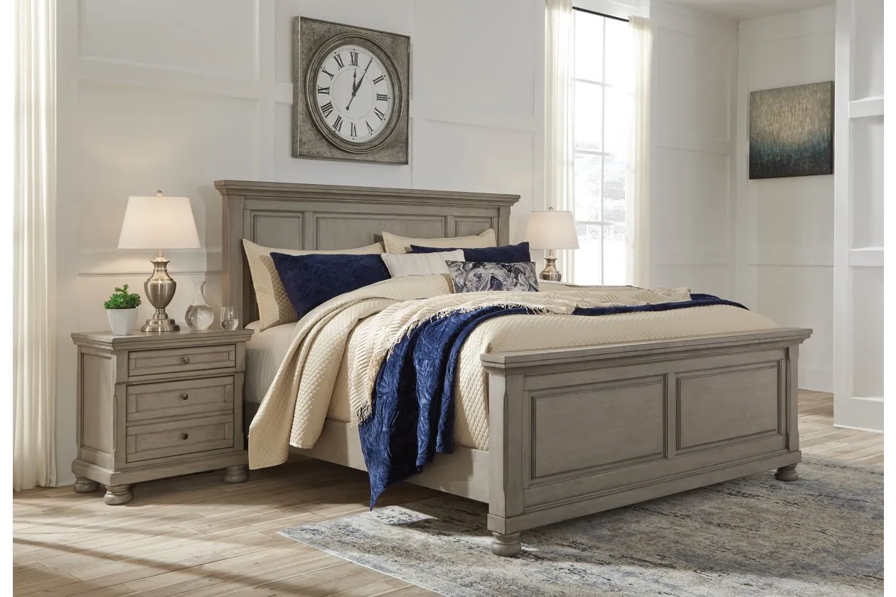 Lettner King Panel Bed with Dresser Mirror and Nightstand