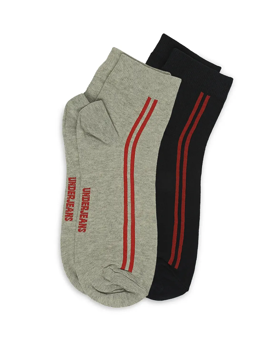Men Premium Navy & Grey Melange Ankle Length Socks - Pack Of 2- Underjeans By Spykar
