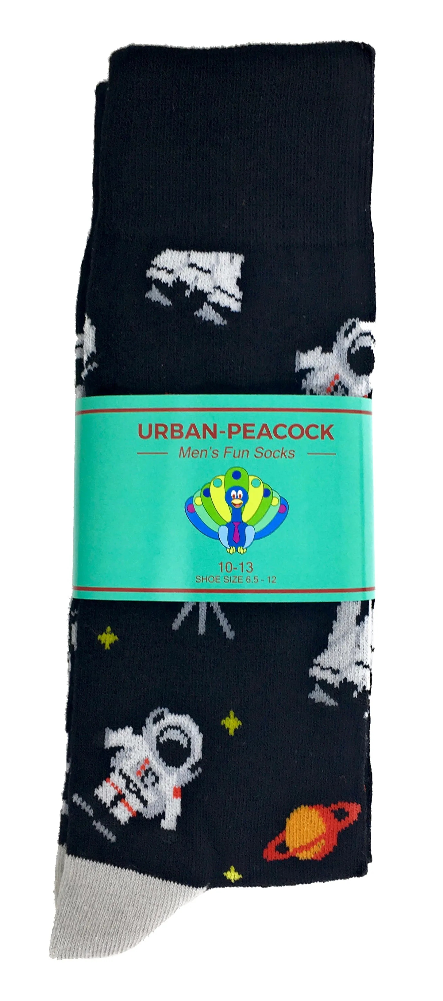 Men's Novelty Crew Socks - Astronauts & Space - Black