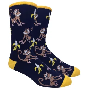 Men's Novelty Crew Socks - Hungry Monkey - Navy
