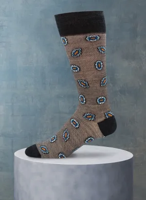 Merino Wool Oval Medalion Oxford Sock in Charcoal