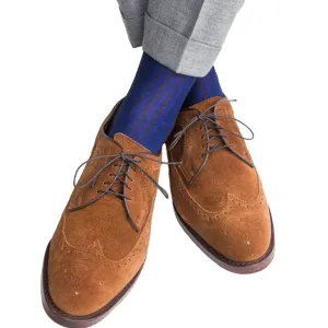 Navy with Clematis Blue Vertical Stripe Cotton Sock Linked Toe Mid-Calf
