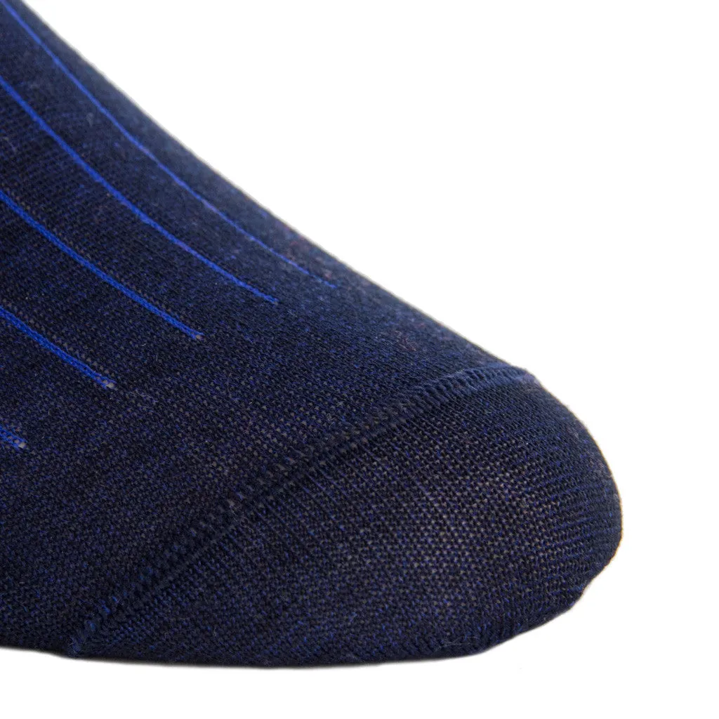 Navy with Clematis Blue Vertical Stripe Cotton Sock Linked Toe Mid-Calf