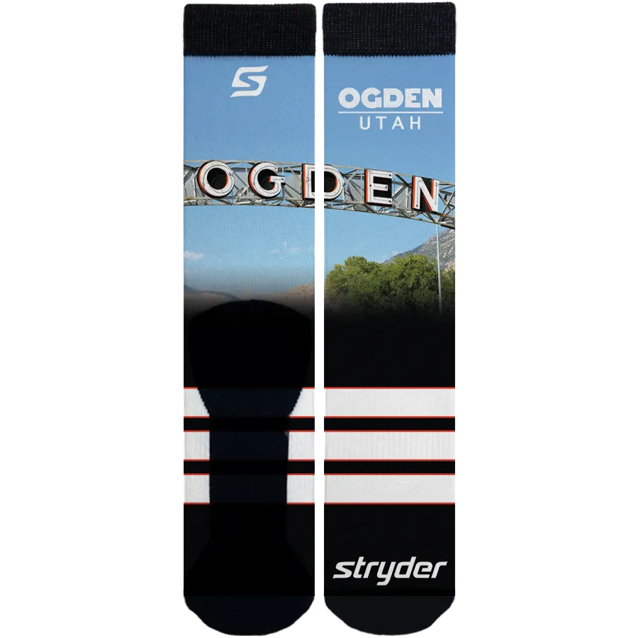 Ogden Utah Sign Blue Socks