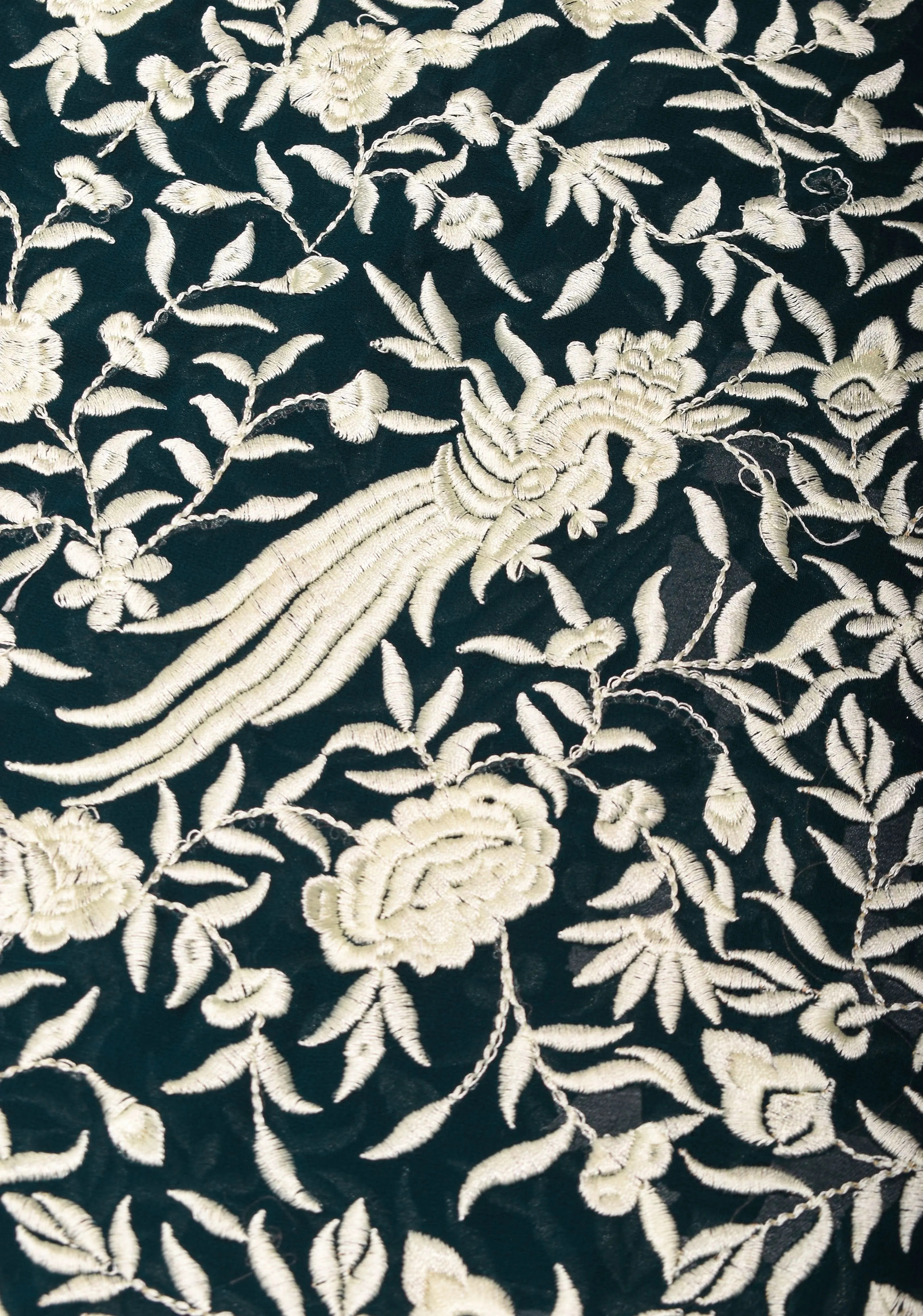 Parsi Gara Design Machine Embroidery on Deep Teal Georgette